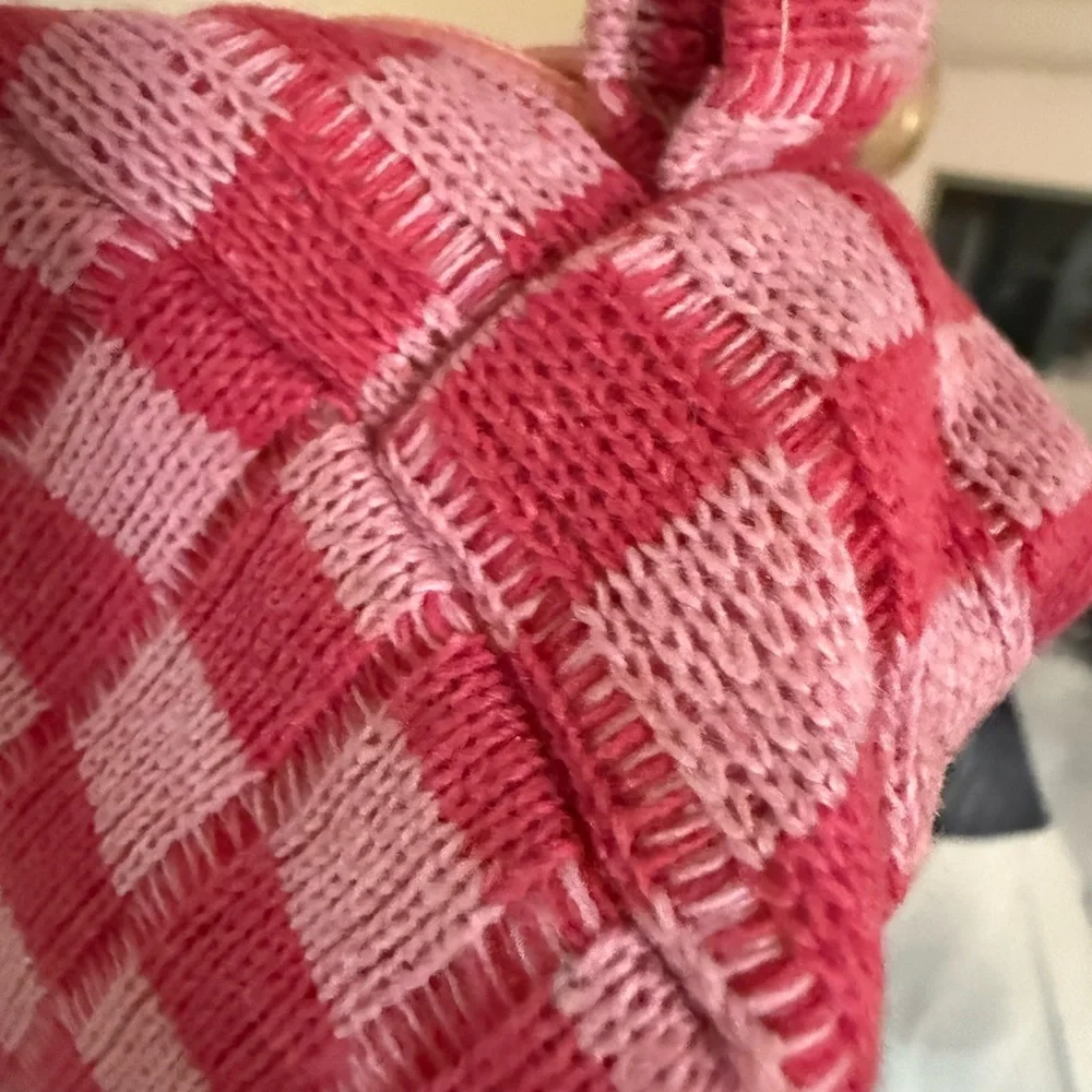 Set of two zippered cosmetic makeup bags matching pink checkered